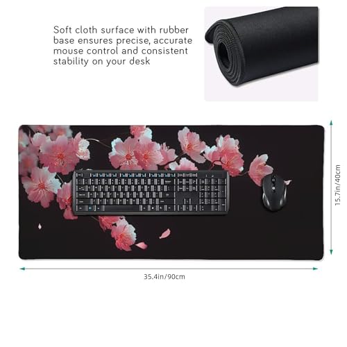 Cherry Blossom Extended Gaming Mouse Pad, Non-Slip Rubber Base, Washable, Oversized Desk Mat, 35.4" x 15.7" Inches - color: Japanese Watercolor Cherry Blossoms