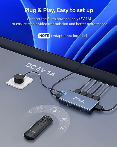 HDMI Switch 5 in 1 Out 4K@60Hz, GANA HDMI Splitter Switcher with Remote, Aluminum HDMI 2.0 Switch Box Hub for 3D, HDCP2.2, HDR, Compatible with Xbox, PS5/4/3,Fire Stick,Roku,Blu-Ray Player, Blue - color: Blue