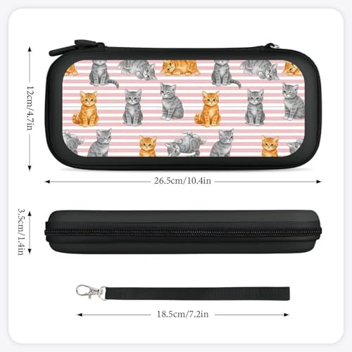 PPIKTC Game Console Storage Bag Compatible with Nintendo Switch, Pink Stripes Cute Cat Hard Shell Shockproof Travel Carrying Pouch with 15 Game Cartridges - color: Design (219)