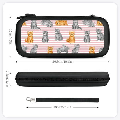 PPIKTC Game Console Storage Bag Compatible with Nintendo Switch, Pink Stripes Cute Cat Hard Shell Shockproof Travel Carrying Pouch with 15 Game Cartridges - color: Design (219)