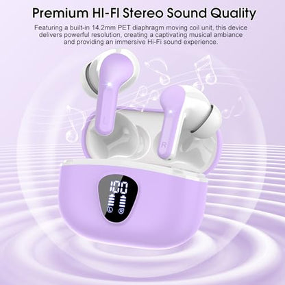 Wireless Earbuds, Bluetooth 5.4 Headphones HiFi Stereo, Bluetooth Earbuds with ENC Noise Cancelling Mic, IP7 Waterproof in Ear Earphones, 48H, LED Display Ear buds for Pad Workout Sports, Purple - color: Purple