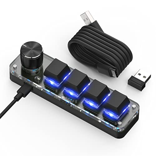 One-Handed Macro Mechanical Keyboard, 4 Keys Gaming Keyboard Fully Programmable for Knobs and Keys, OSU Keypad Hotswap Keypad with RGB for Game Editing PS - color: 4Key 2.4G