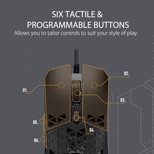 ASUS TUF M4 Air Wired Gaming Mouse - P307, Durable and Ultralight Design | 16,000 dpi Optical Sensor, Six Tactile programmable Buttons, IPX6 Water Resistance, Black Color - style: Wired