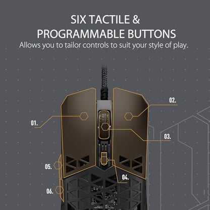 ASUS TUF M4 Air Wired Gaming Mouse - P307, Durable and Ultralight Design | 16,000 dpi Optical Sensor, Six Tactile programmable Buttons, IPX6 Water Resistance, Black Color - style: Wired