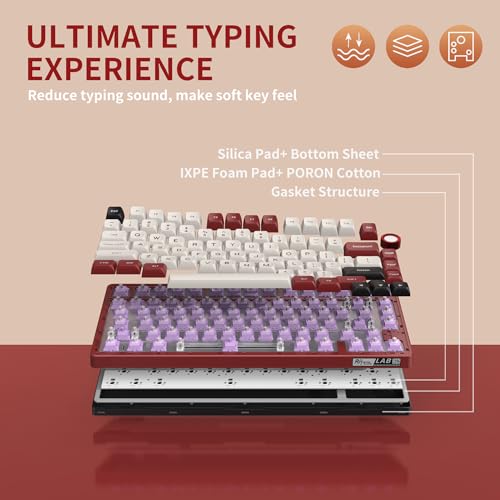 RK ROYAL KLUDGE R75 Mechanical Keyboard Wired with Volume Knob, 75% Keyboard Gasket Mounted, RGB Backlit, Creamy Keyboard with MDA Profile, PBT Keycaps, Hot Swappable Pre-lubed Linear Switch - color: red