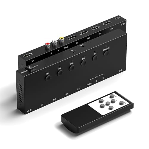 5 in to 1 Out RCA/HDMI Switcher，4 Way HDMI 2.0 + 1 RCA to HDMI Converter，4:3/16:9 Switcher Support 4K and 3D for PS1/2/3/4/5, SNES, Switch, DVD, Roku, Fire Stick，etc. - color: 5in to 1 Out RCA/HDMI Converter