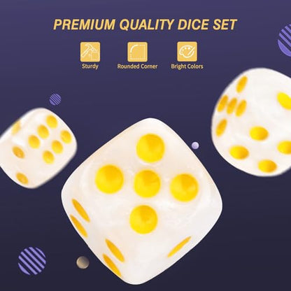 24 of Pack 16MM 6 Sided Dice Set,Pearl Pattern D6 Game Dice Set, 6 Sided Standard Dices for Yahtzee, Bunco or Teaching Math,with Portable Dice Pouch(White Pearl) - color: 16mm White Pearl