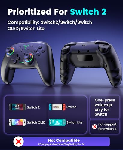 Switch 2 Pro Controller, 1000mAh Battery, Wireless Bluetooth Controller with Hall Effect Joysticks & Triggers, for Switch2/Switch/Switch OLED/Switch Lite, with 7 Light Modes/Paddle/Turbo/Motion/Charging Dock - color: Black