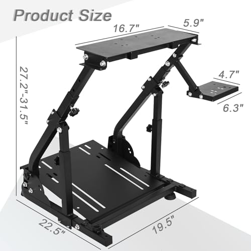 Hottoby Racing Steering Wheel Stand Foldable & Reinforcement Bar Fit for Logitech G25 G29 G923,for Thrustmaster T300RS T80 T150,Driving Simulator Frame Adjustable,No Steering Wheel,Pedals & Handbrake