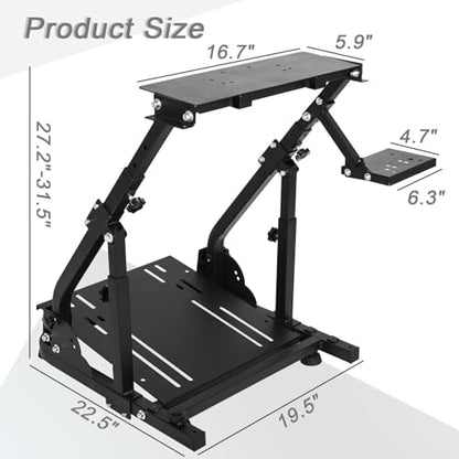 Hottoby Racing Steering Wheel Stand Foldable & Reinforcement Bar Fit for Logitech G25 G29 G923,for Thrustmaster T300RS T80 T150,Driving Simulator Frame Adjustable,No Steering Wheel,Pedals & Handbrake
