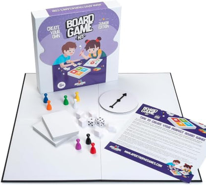 Junior Create Your Own Board Game Kit with Blank Board & Game Pieces | Bring your game ideas to life with everything needed to create a custom board game from scratch - style: Blank Board Game Kit - Junior Edition