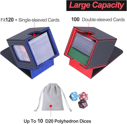 AFIING MTG Deck Box for Commander Display,Card Deck Box Fits 100 Double Sleeved Cards, Magic Commander TCG Storage Box with 2 Dividers,Drawstring Bag and 1 Toploader(Black/Blue) - color: Commander Black Blue
