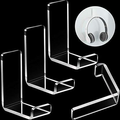 Weewooday 4 Pieces Headphone Hanger Headset Stand Holder Adhesive Wall Mount Headphone Hook for Desk Acrylic Gaming Earphones Hanger with Glues for Earphone Controller(Clear) - color: Clear