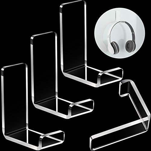 Weewooday 4 Pieces Headphone Hanger Headset Stand Holder Adhesive Wall Mount Headphone Hook for Desk Acrylic Gaming Earphones Hanger with Glues for Earphone Controller(Clear) - color: Clear