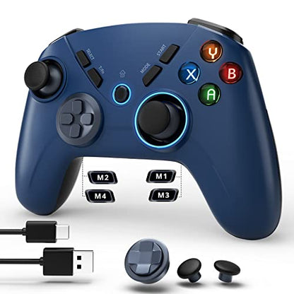 Multi-Platform PC Wireless Controller, Bluetooth Gaming Controller, Compatible with Windows, iPad, Steam, Luna, Laptop, Tablet, and Smart TV, with Double Shock, Macro Keys, Turbo Button, LED Backlight - color: Midnight Blue