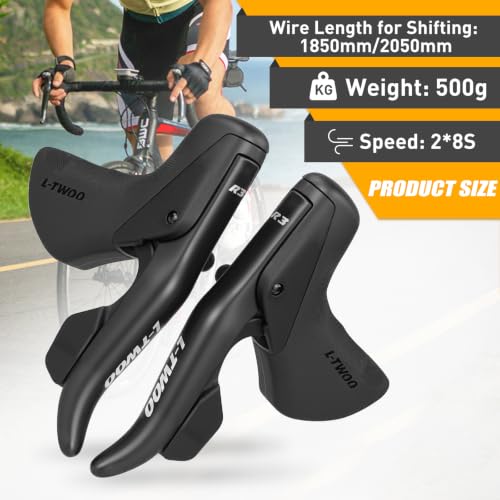 L-TWOO Road Bike Shift Lever 2x7/ 2x8/ 2x9/ 2x10 Speeds Road Bicycle Shifters with Brake Levers Compatible with Shimano - color: 2X8 Speeds