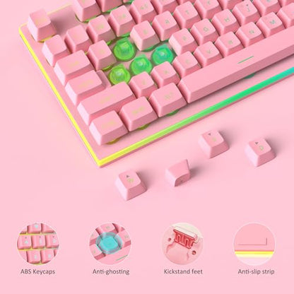 MageGee GT838 Gaming Keyboard and Mouse Combo, 104 Keys RGB Backlit Quiet Wired Keyboards for Laptop PC MAC, with Number Pad, Metal Panel, Anti-Ghosting, Pink - color: Pink
