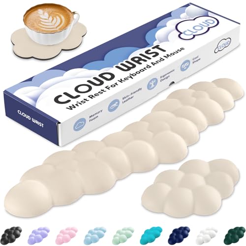 Sushret Cloud Wrist Rest for Keyboard and Mouse, Memory Foam PU Leather Keyboard Wrist Rest with Ergonomic Support, Non-Slip Base, Cute Arm Rest Pad & Palm Cushion, Office Desk Accessory, Beige - color: 09 Beige