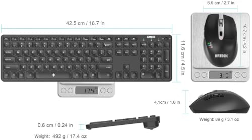 Arteck Universal Multi-Device Bluetooth Keyboard and Mouse Full Size Wireless Bluetooth Keyboard and Ergonomic Mouse Set for Windows, iOS, Android, Computer Desktop PC Laptop iPad Tablet Smartphone