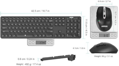 Arteck Universal Multi-Device Bluetooth Keyboard and Mouse Full Size Wireless Bluetooth Keyboard and Ergonomic Mouse Set for Windows, iOS, Android, Computer Desktop PC Laptop iPad Tablet Smartphone