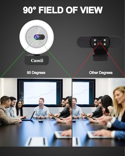 Camii 2K Webcam with Light, HD Webcam for PC with Built-in Privacy Cover, Adjustable Brightness, Noise Reduction Mics, for Zoom Skype Teams Laptop and Google Meet
