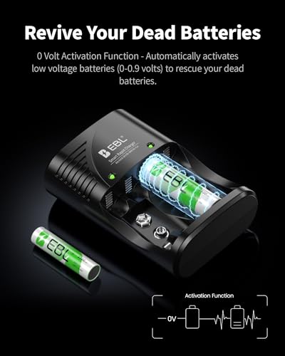 EBL Rechargeable AAA Batteries with Charger with AC Plug for AA/AAA/9V | Mercury-Free, 1200 Cycles, Charger with AC plug, 8 AAA batteries. Also charges 9V. Ideal for remotes, toys, flashlights