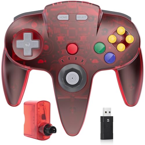 2 Pack Wireless N64 Controller for Switch 1 & 2, N64 Console, Gunmetal/Red | (Built-in Vibration) (Rechargeable) (3D Analog Stick), 2.4 GHz USB & N64 Receiver Made for Switch Online, Windows PC, macOS - color: Two Pack Gunmetal Grey/Clear Red