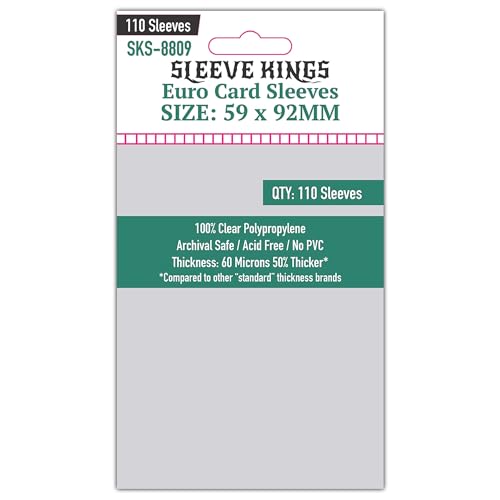 Sleeve Kings Standard Card Sleeves – 110 Count, Clear 60 Micron Thickness, Medium Euro Size (59 x 92 mm), Compatible with Dominion & More – SKU: SKS-8809 - size: 59 x 92 mm, style: Euro