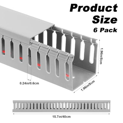 6 Pack 15.7 Inch Server Rack Cable Management Raceway PVC Cable Duct with Acrylic Adhesive Open Slot Wire Raceway Cables Management for Under Desk TV Computer Network Cords, Gray