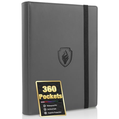 Premium 9 Pocket Card Binder for 360 Cards, Fabmaker PU Cover Trading Card Binder, Sturdy Card Collection Album, Sleek Card Holder Folders for Game Cards & Sports Cards, Grey - color: Grey, size: 360 Pocket