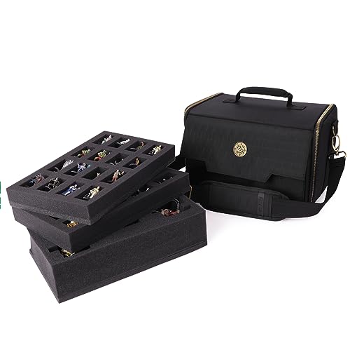 ENHANCE Miniature Figure Satchel - Compact Storage & Carrying Case for DnD Miniatures with Strap, 3 Foam Trays (2 Pre-Cut and 1 Pick & Pluck Tray) - Fits 20mm to 25mm Figures (Small - Standard Base) - size: Small (32 Slots), style: Standard Base Minis