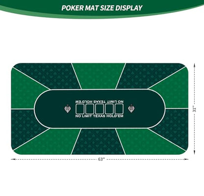 nuveti 63 x 31 Foldable Texas Poker Card Tabletop Layout Portable Anti-Slip Rubber Board Game Mat Poker Table Mat 8-10 Players Texas Hold'em Poker Mat - color: 63 X 31 Inch Rectangular-green7