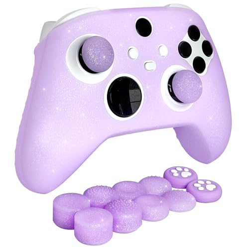 Purple Glitter Anti-Slip Protective Silicone Cover Skin Grips for Xbox Series X/S Controller,8 PCS Glitter Thumb Grips Caps and 2 Grips Caps. - color: Glitter Purple