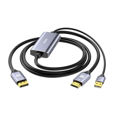 8K@30Hz HDMI to DisplayPort Cable 4K@144Hz, for PS5 Xbox Discrete GPU | HDMI 2.1 to DP 1.4, USB Power for Stable Signal, Aluminum Shell with Vents, for Laptop Discrete GPUs Xbox PS5