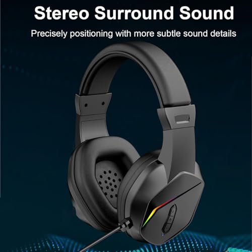 PUSOKEI Wireless Gaming Headset with Noise Canceling Microphone, 2.4G and Bluetooth 5.4 Headphones RGB Lighting for PC Laptop, 40mm Drivers 7.1 Surround Sound Memory Foam Earmuffs (Black)