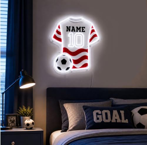 Custom Soccer Jersey Neon Sign, Personalized Name Number world cup Football Jersey Neon Light with Soccer Ball, Customizable USB LED Wall Decor for Boys Bedroom, Game Room, Man Cave, Sports Bar, Fan Club, Party,Soccer Gifts - size: Custom Soccer Neon Sign