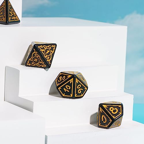 DND Dice Set -D&D Polyhedral Dice (7 Pcs) Druid Dice with Leather Dice Bag for Role Playing Dice Games RPGs(Druid - Black Yellow) - color: Druid - Black Yellow