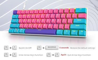 Portable 60% Mechanical Gaming Keyboard Pink/Blue, RGB Backlit Wired Key Board with Red Switch, Compact 61 Keys Mini Office Keyboards with for Windows Laptop PC (61 Zhi/Red Switch) - color: 61 Zhi/Red Switch