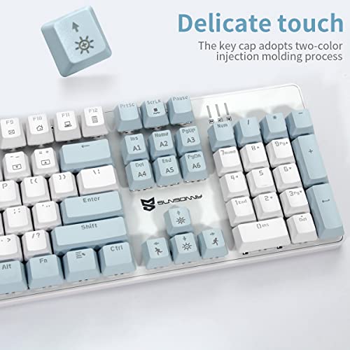 Merdia 104 Keys US Layout Wired Mechanical PC Gaming Keyboard | White LED Backlit Hot Swappable Brown Switch Full Size Mechanical Keyboard | Blue & White Keycaps Wired Gaming Computer Keyboards - color: Brown Switch Blue & White