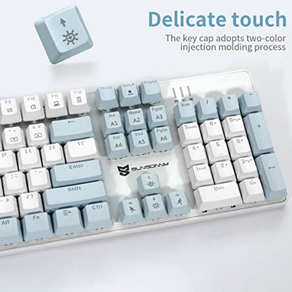 Merdia 104 Keys US Layout Wired Mechanical PC Gaming Keyboard | White LED Backlit Hot Swappable Brown Switch Full Size Mechanical Keyboard | Blue & White Keycaps Wired Gaming Computer Keyboards - color: Brown Switch Blue & White
