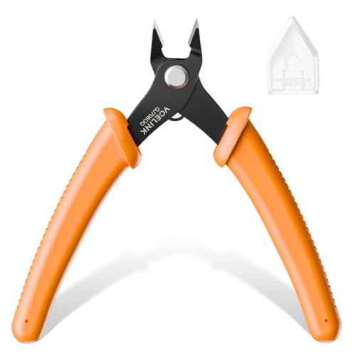 VCELINK Small Wire Cutter, Micro Precision Flush Cutter, 5-Inch, Orange | Spring-loaded Flush Cutter. Carbon Steel HRC51-53. For Electronics, Jewelry, Zip Ties. - color: Orange
