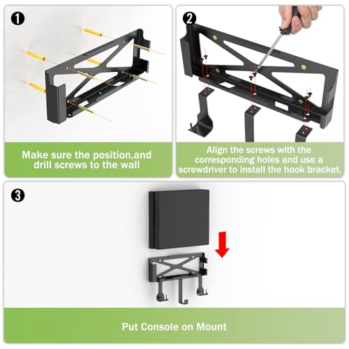 PS4 Original Console Wall Mount Bracket Kit(Old Model) | Comes with detachable dual controller holders and headphone hanger, mount near or behind TV