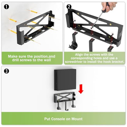 PS4 Original Console Wall Mount Bracket Kit(Old Model) | Comes with detachable dual controller holders and headphone hanger, mount near or behind TV