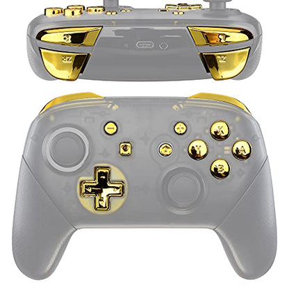 eXtremeRate Chrome Gold Repair ABXY D-pad ZR ZL L R Keys for Nintendo Switch Pro Controller, Glossy DIY Replacement Full Set Buttons with Tools for Nintendo Switch Pro - Controller NOT Included - color: Chrome Gold