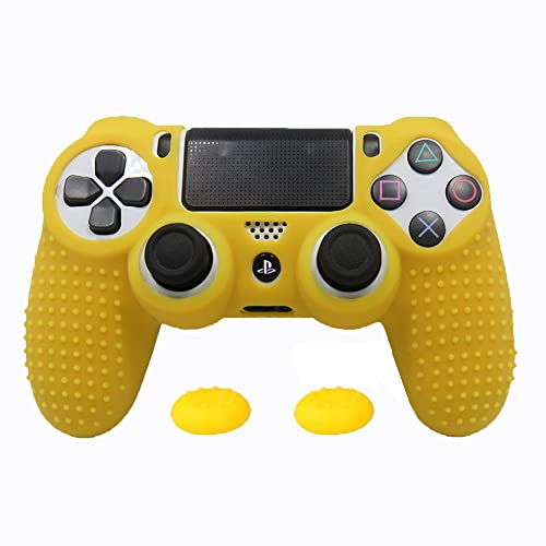 PS4 Controller DualShock4 Skin Grip Anti-Slip Silicone Cover Protector Case for Sony PS4/PS4 Slim/PS4 Pro Controller with 2 Thumb Grips (Yellow) - color: Yellow