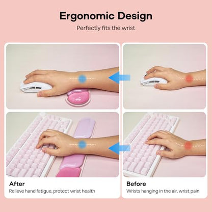 EPOMAKER CloudGel Wrist Rest for Keyboard and Mouse, 2 Pieces | Silicone Wrist Support, Anti-Slip Rubber Bottom, Ergonomic Design, Suitable for Office/Computer/Laptop/Gaming (Pink) - color: Pink