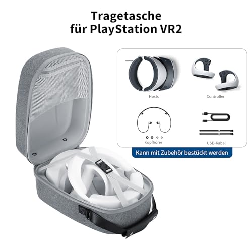 AceGamer Hard Carrying Case for Playstation VR2 Protective Case, Travel Bag Compatible with PS VR2 Headset and Controller Accessories, gray, PS VR CASE - color: Light Grey