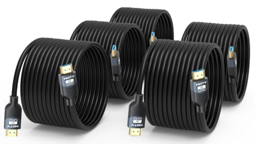 8K HDMI 2.1 Cables 20 FT, 5-Pack, High Speed HDMI ARC/eARC Cable 48Gbps, 8K@60Hz, 4K@144Hz, 1080P@240Hz-HDCP 2.2,3D/HDR for Soundbar, PS5/4, Xbox, Roku, Cinema, TV, Computer, Monitor - size: 20 FT
