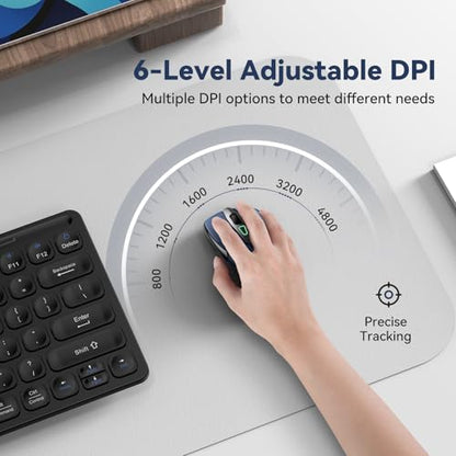 TechRise Bluetooth Mouse (BT5.0/3.0 & 2.4G) Rechargeable Wireless Mouse, 4800 DPI Optical Tracking, 6 Adjustable DPI, 2.4GHz with USB A Receiver, Quiet Clicks, Ergonomic Grips, 6 Buttons - Blue - color: Blue