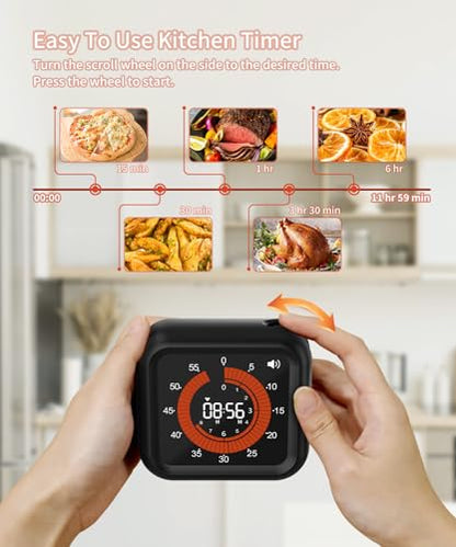 Digital Magnetic Visual Kitchen Timer, Up to 11H 59M Countdown & Count Up | USB-C Rechargeable, Large VA Display, Adjustable Volume and Brightness, Memory Recall Function for Kitchen, Classroom, Study - color: Black